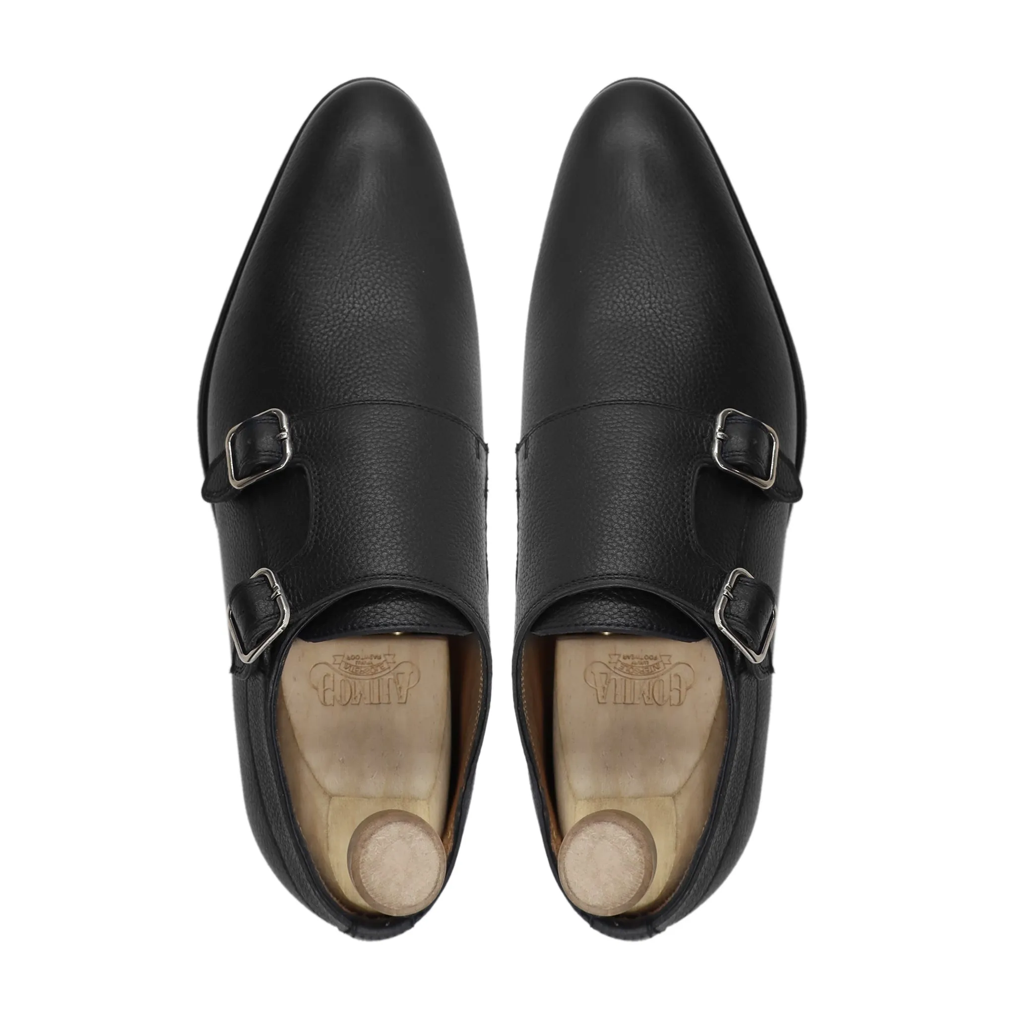 Akranes - Men's Black Pebble Grain Leather Double Monkstrap