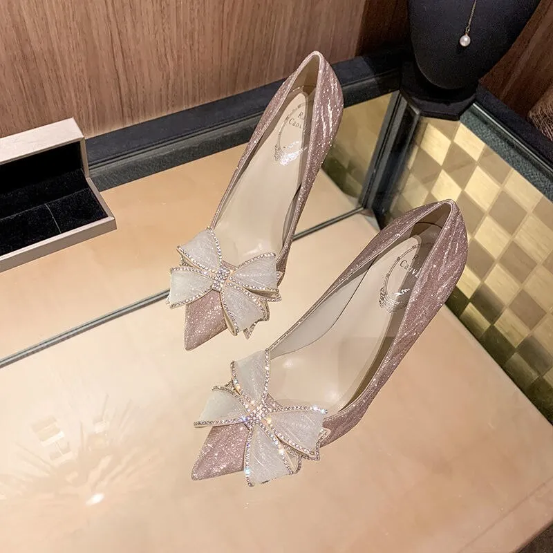 Amozae- Newest  Cinderella Shoes Rhinestone High Heels Women Pumps Pointed toe Woman Crystal Party Wedding Shoes  zapatillas mujer