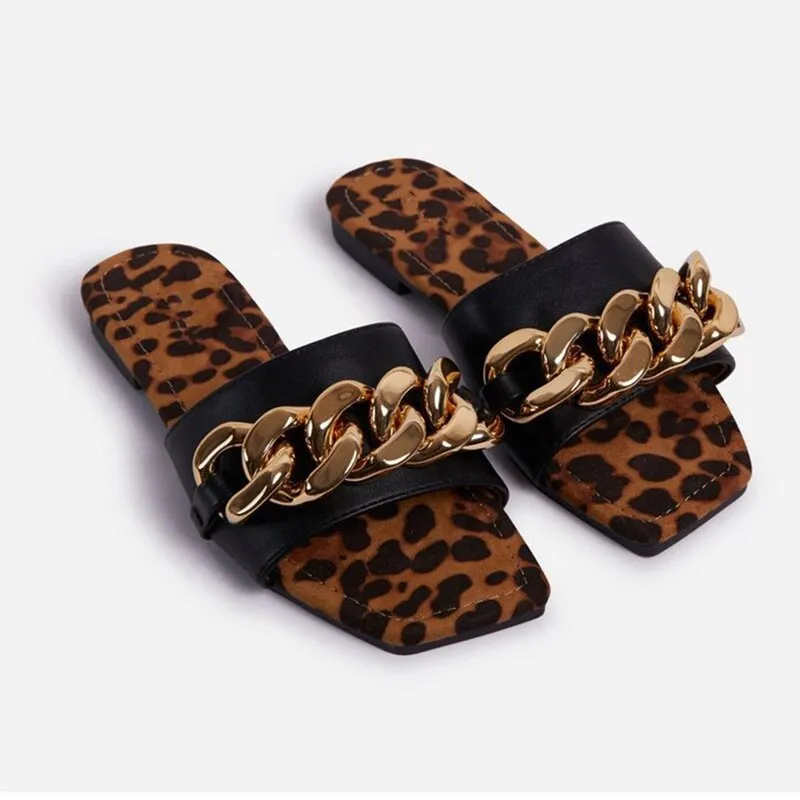 Amozae--Summer Elegant Women Slippers Fashion New Metal Chain Decoration High Heels Mules Slides Pumps Square Toe Ladies Shoes 2024