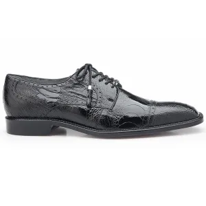 Belvedere Batta Black Genuine Ostrich Cap-toe Men's Lace-up Shoes