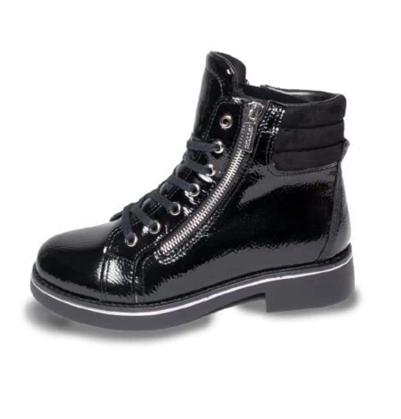 BLACK CRINKLE SIDE ZIP LACE UP BOOT