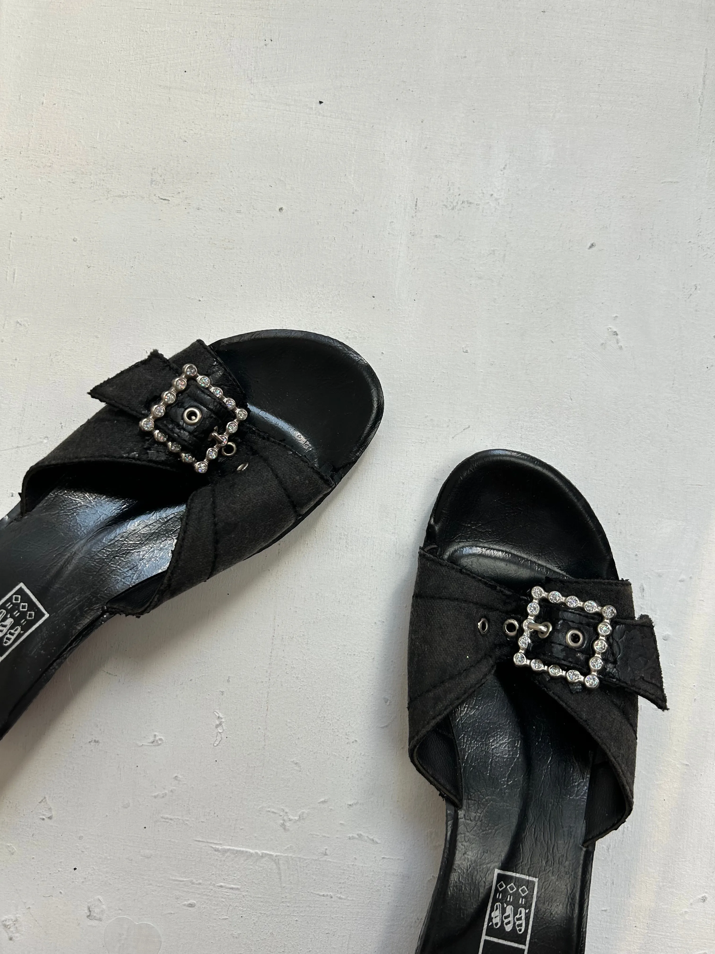 Black rhinestone buckle platforms sandals shoes (37)