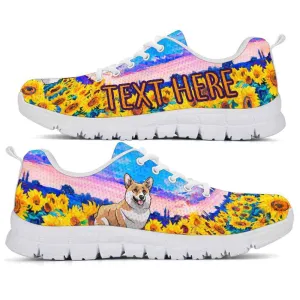 Custom Name Corgi Sneaker, Corgi Sunflower Sky Sneakers Running Shoes, Best Running Shoes