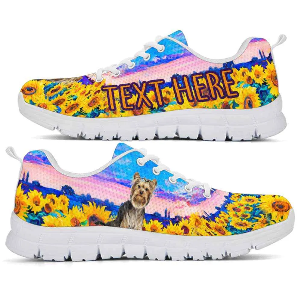 Custom Name Yorkshire Terrier Sneaker, Yorkie Sunflower Sky Sneakers Running Shoes, Best Running Shoes