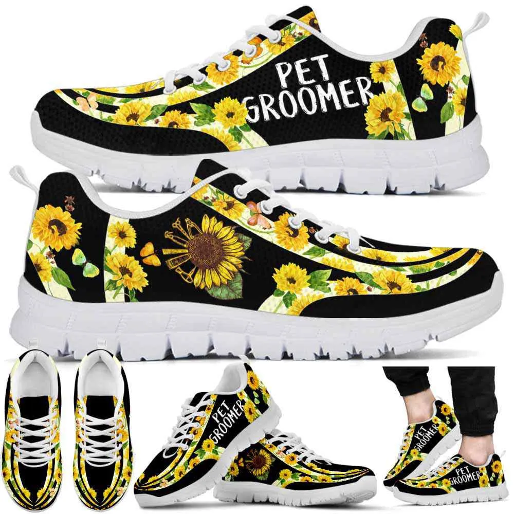 Dog Groomer Sneaker, Dog Groomer Sunflower Line Sneakers Shoes, Best Running Shoes, Unique Gifts For Dog Lovers