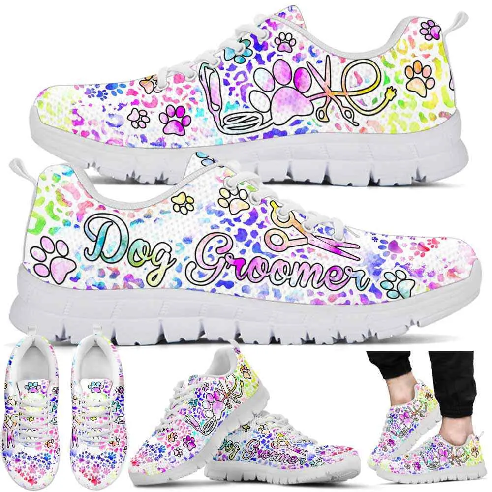 Dog Groomer Sneaker, Dog Grooming Cute Leopard Pastel Sneakers Shoes, Best Running Shoes, Unique Gifts For Dog Lovers