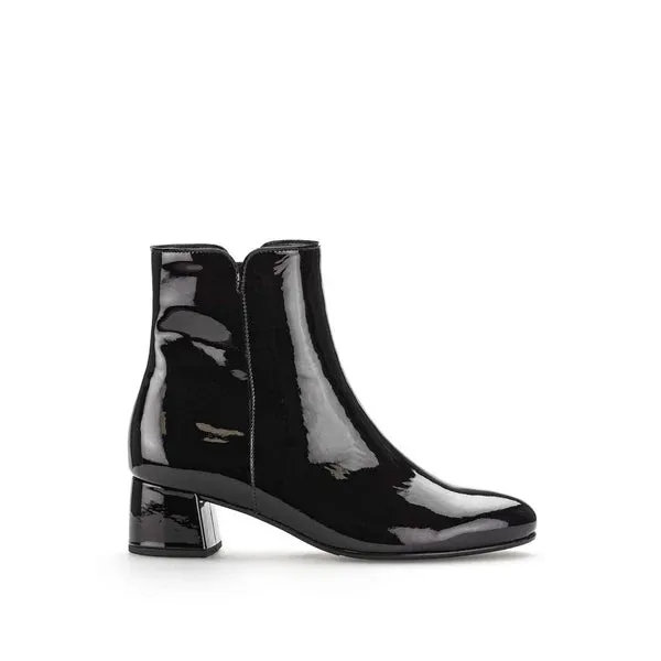 GABOR Black Patent Block Heel Ankle Boot 68097