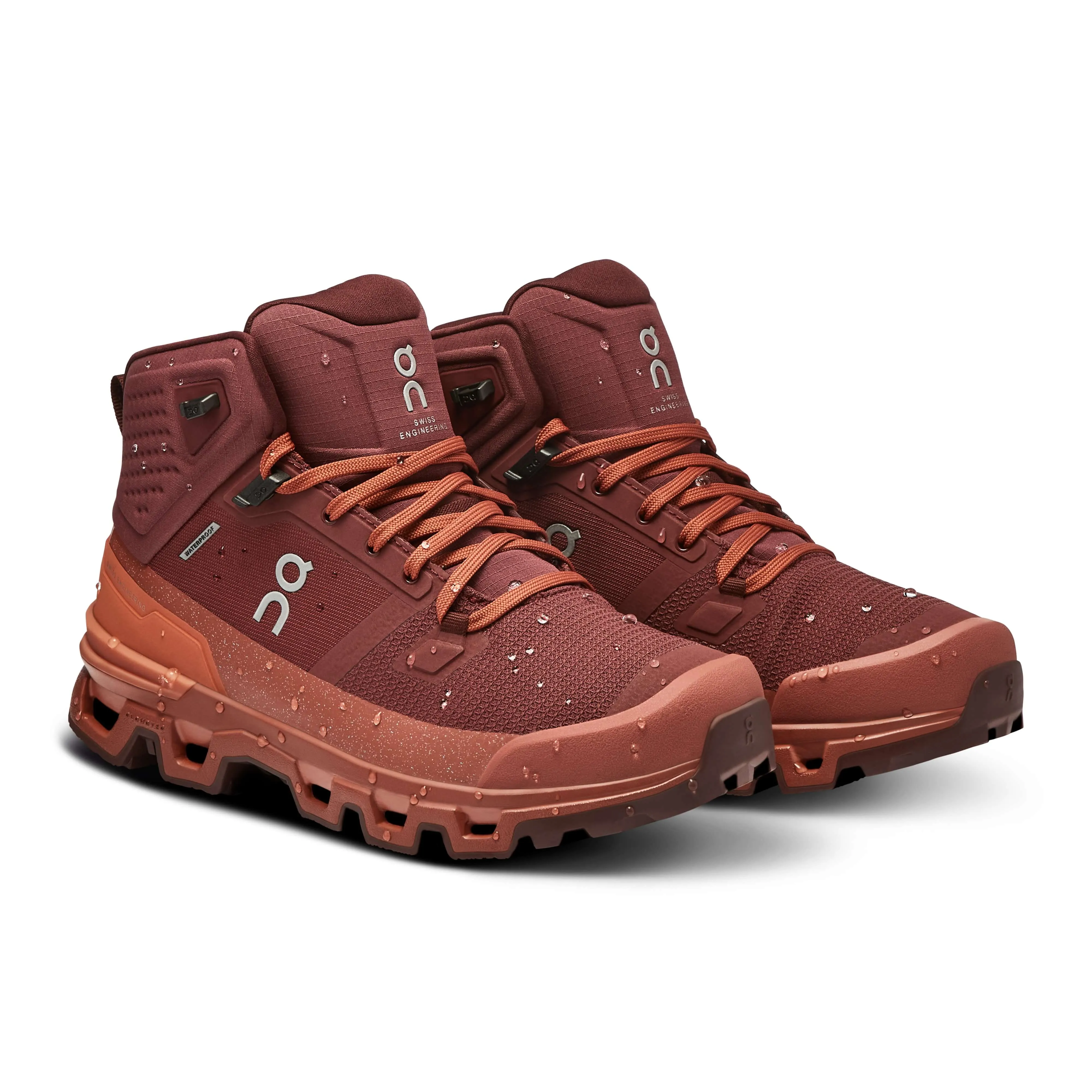 Mens Waterproof On Cloudrock 2 Hiking Boots in Red-Brown