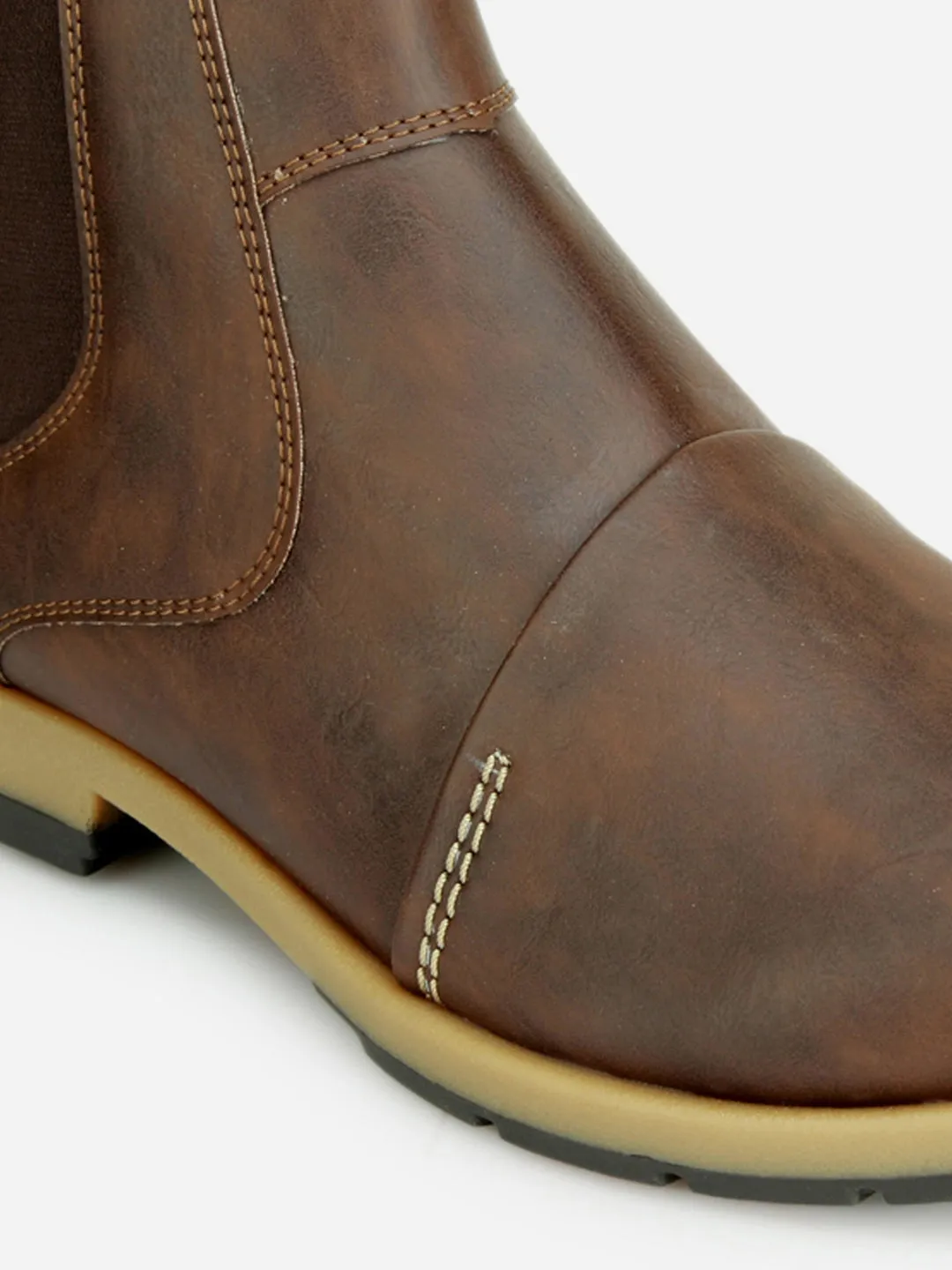 Men's Brown Round Toe Slip on Ankle Boot (IX1039)