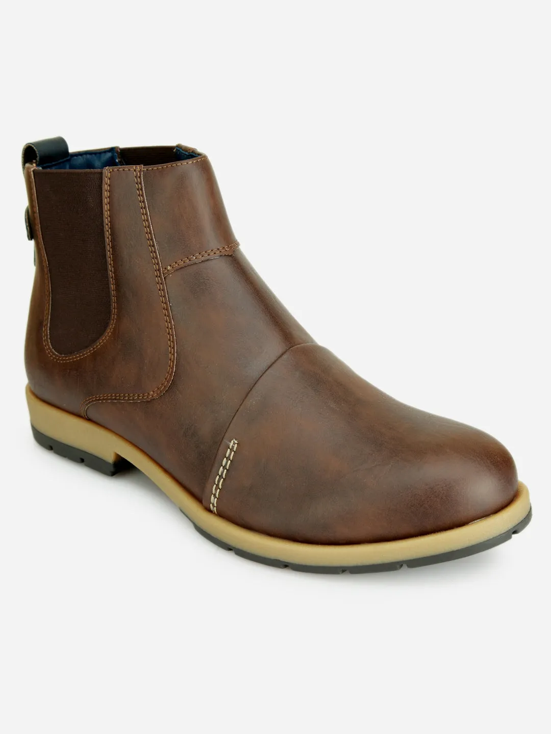 Men's Brown Round Toe Slip on Ankle Boot (IX1039)