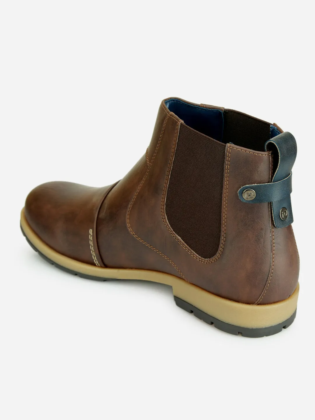 Men's Brown Round Toe Slip on Ankle Boot (IX1039)