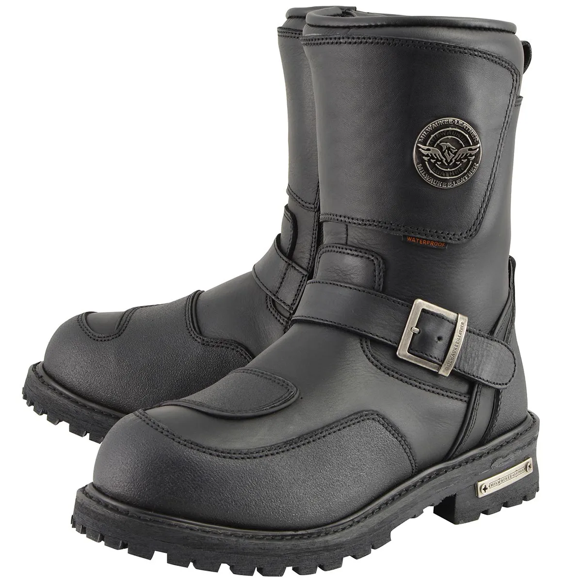 Milwaukee Leather MBM9071WP Men's Black 'Wide Width' 9-inch Waterproof Engineer Leather Boots with Reflective Piping