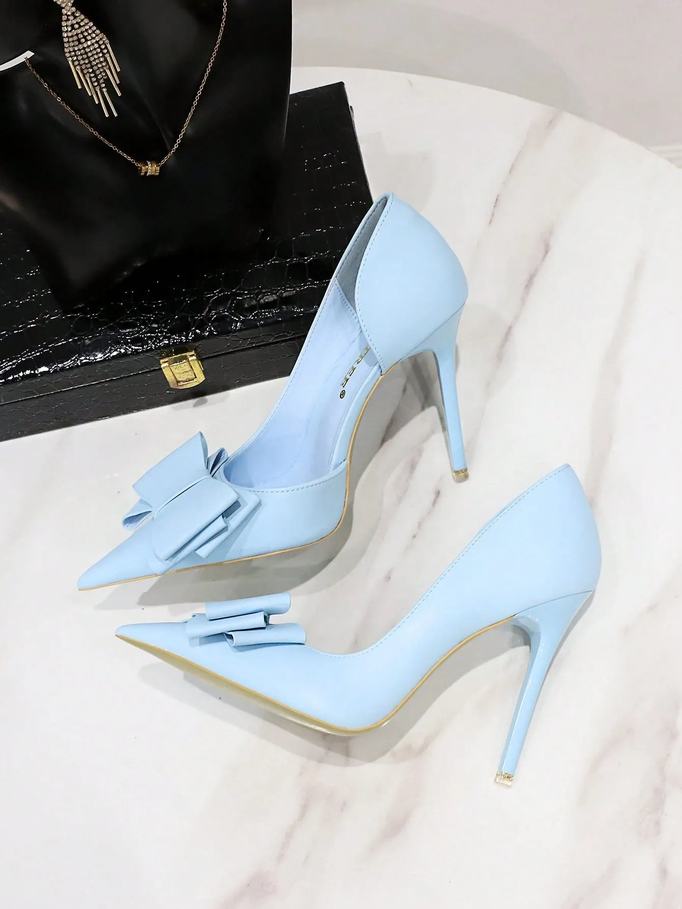 Pointed Toe Bow Detail High Heeled Stiletto Pumps