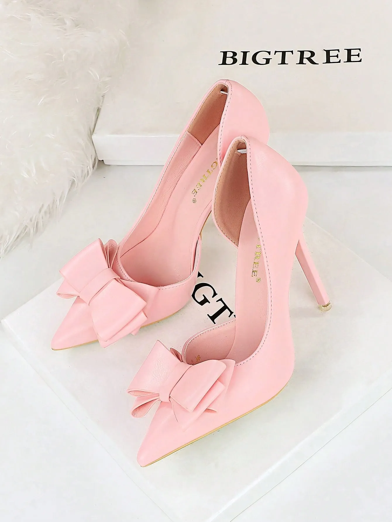 Pointed Toe Bow Detail High Heeled Stiletto Pumps