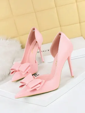 Pointed Toe Bow Detail High Heeled Stiletto Pumps