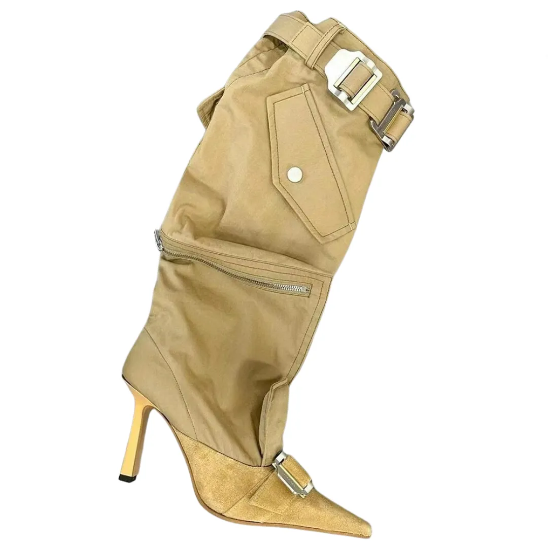 Pre Order:  Knee Length Belt Buckle High Heel Boots