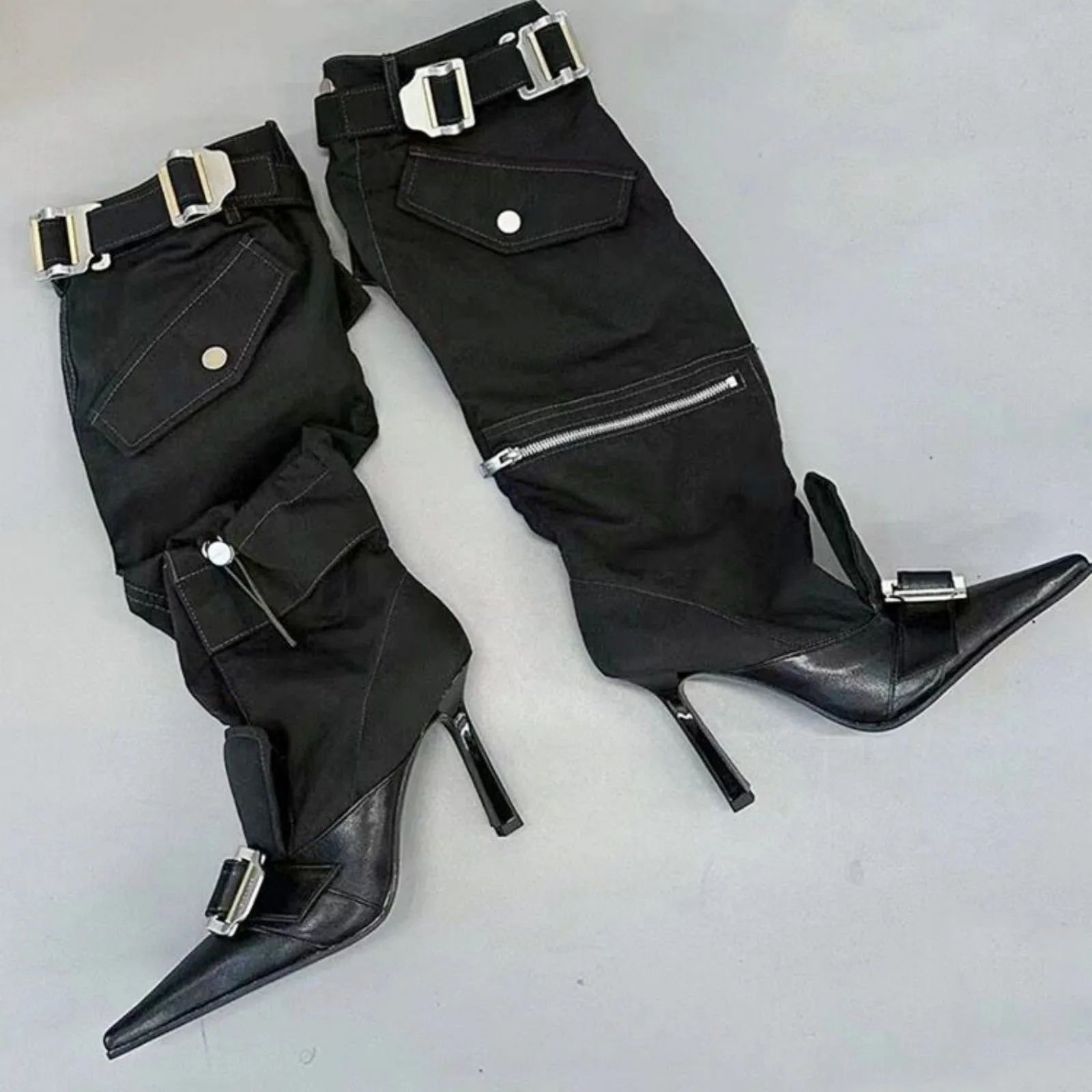 Pre Order:  Knee Length Belt Buckle High Heel Boots