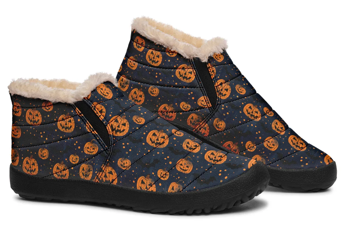 Pumpkin Party Winter Sneakers - Warm & Easy Slip-On Shoes Lined with Vegan Wool with Anti-Slip Soles