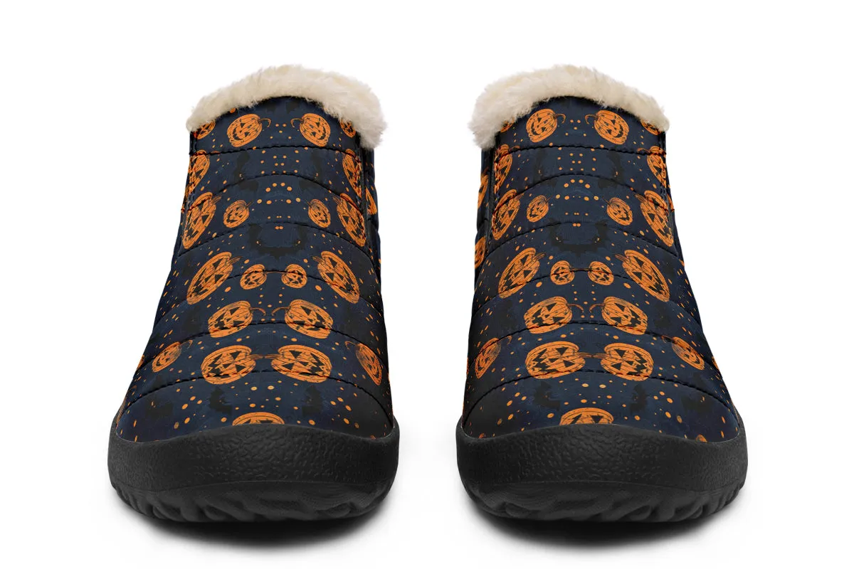 Pumpkin Party Winter Sneakers - Warm & Easy Slip-On Shoes Lined with Vegan Wool with Anti-Slip Soles