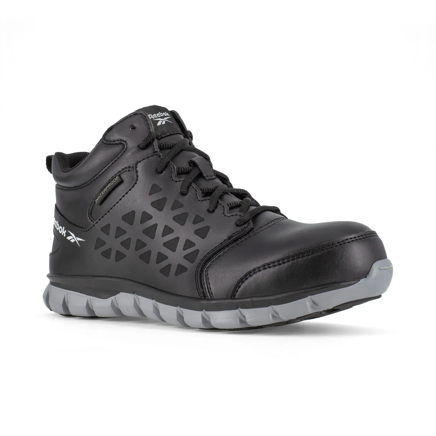 Reebok Womens Black/Grey Leather Work Boots Athletic WP Mid-Cut CT