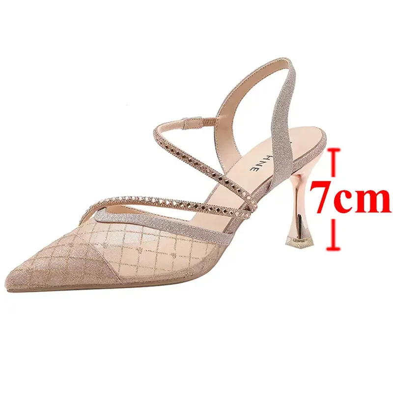 Women High Heels Sandals Summer Heel Pumps Transparet Mesh Party Shoes - WSHP50066