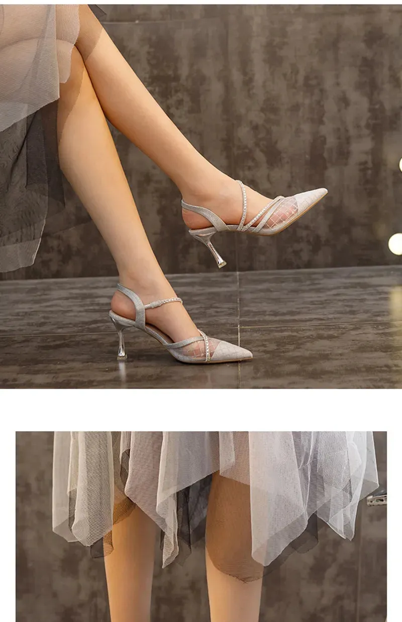 Women High Heels Sandals Summer Heel Pumps Transparet Mesh Party Shoes - WSHP50066