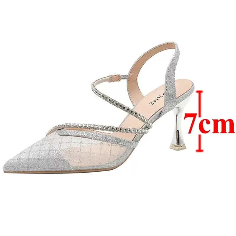 Women High Heels Sandals Summer Heel Pumps Transparet Mesh Party Shoes - WSHP50066